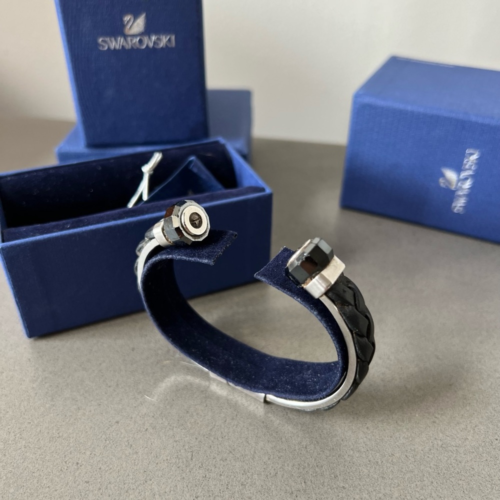 Swarovski mens bracelet leather and crystal